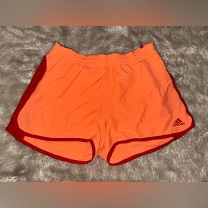 adidas Women's Athletic Shorts Colorblock Orange Red Elastic Waist Sports